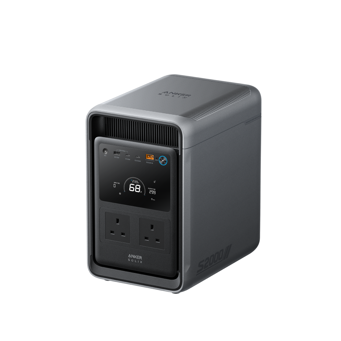 Anker SOLIX S2000 manufacturer product image from the UK listing, showing UK sockets.