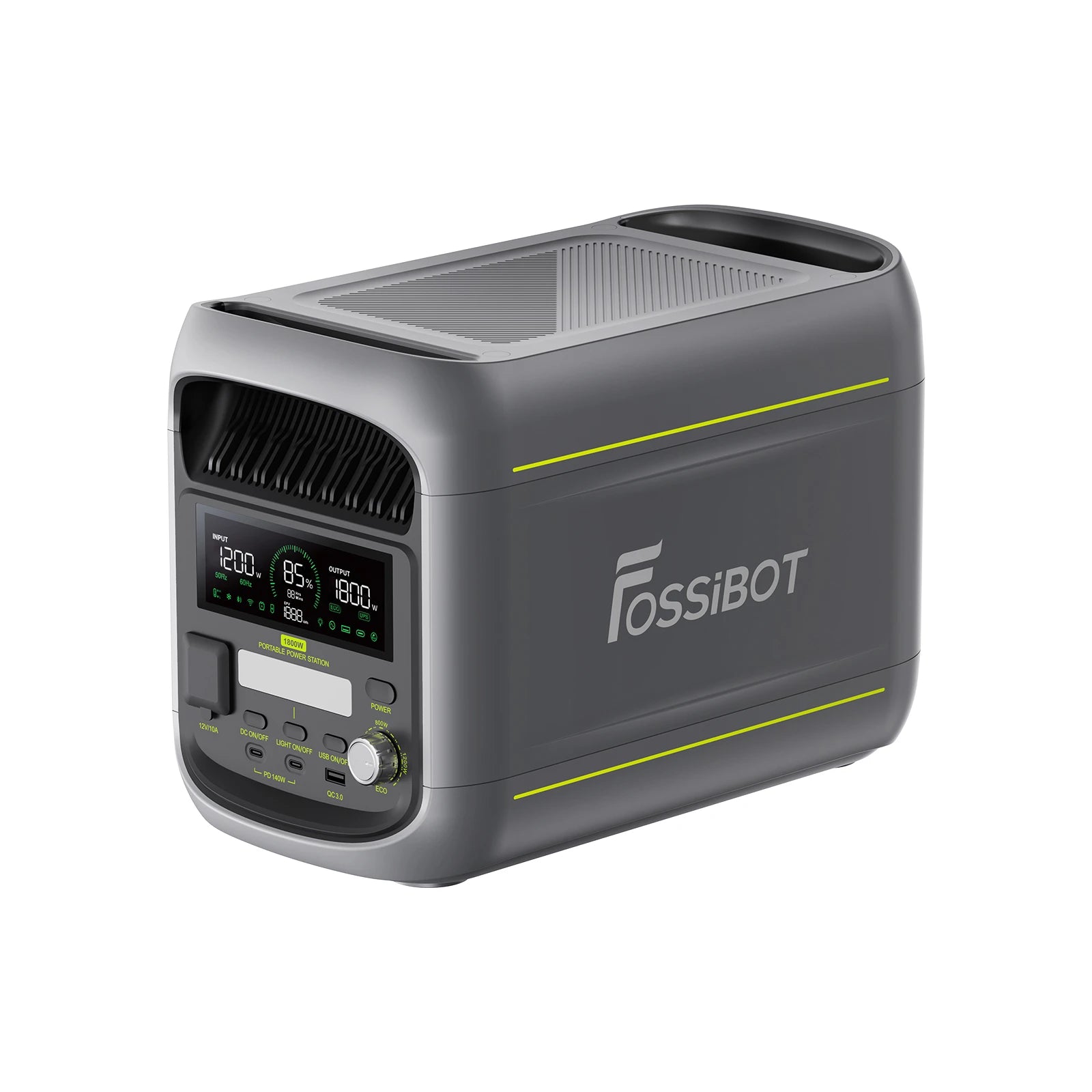 FOSSiBOT F1800 portable power station, manufacturer product photo showing the case and front controls.