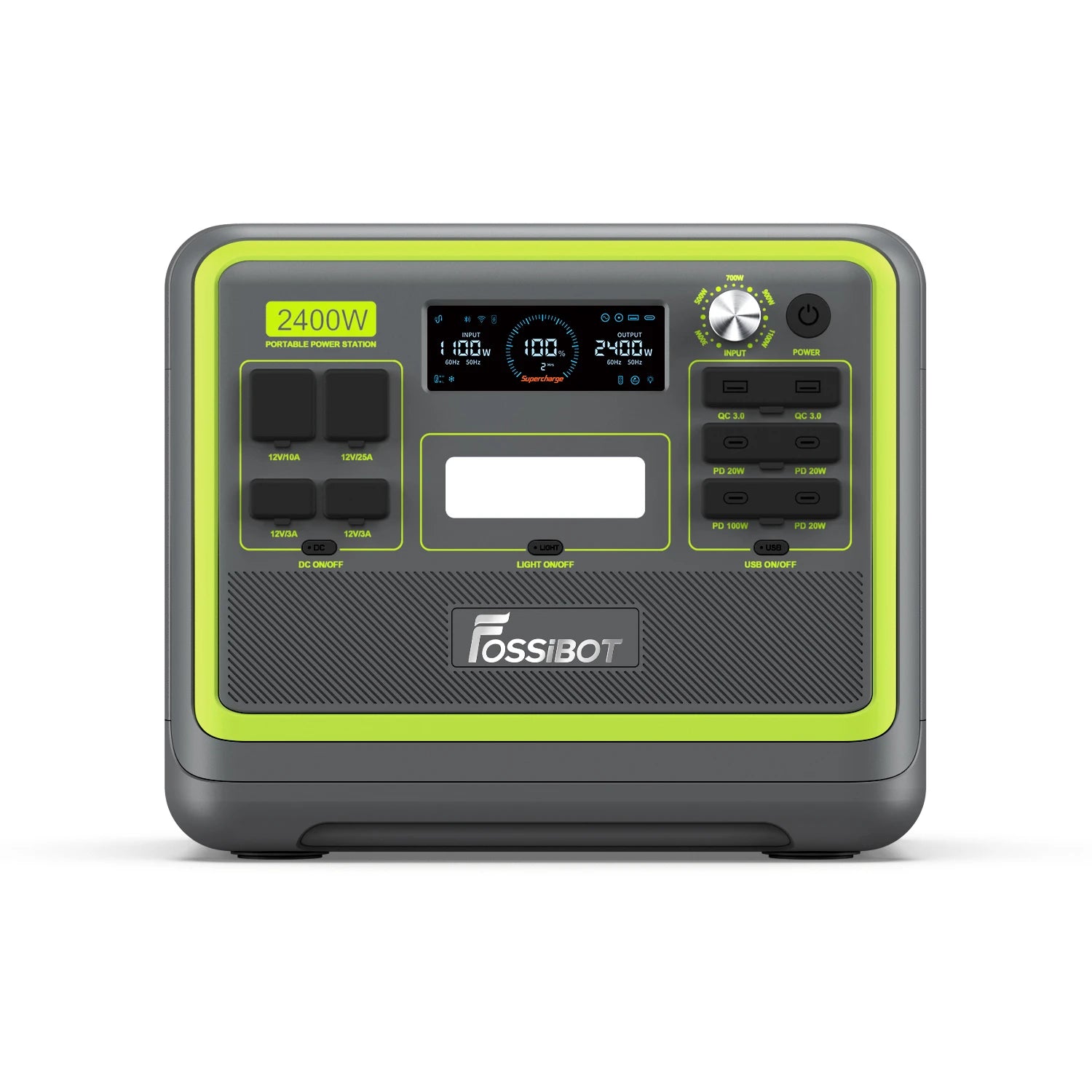 FOSSiBOT F2400 portable power station, manufacturer product photo showing the case and front controls.