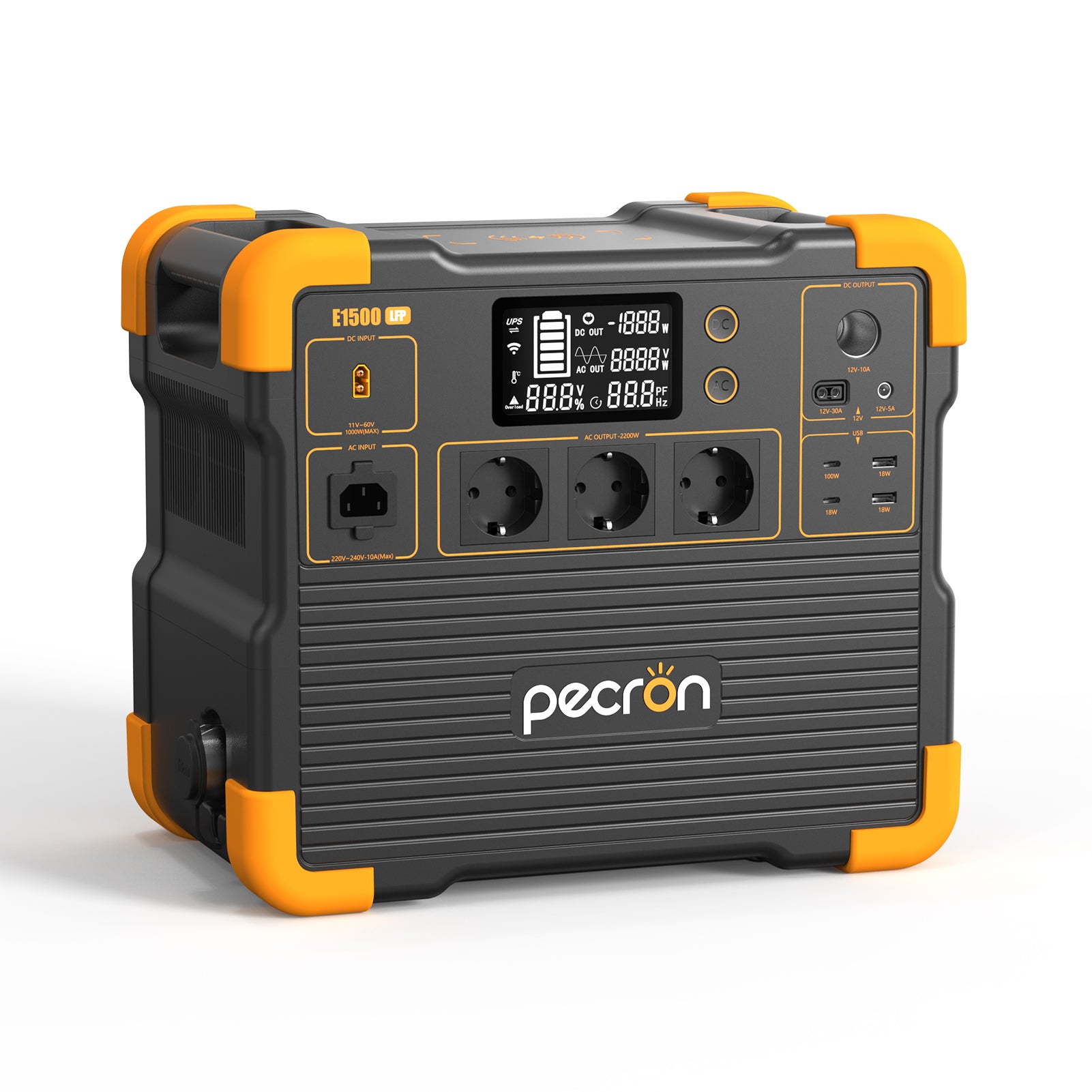 PECRON E1500LFP portable power station, manufacturer product photo showing the case and front controls.