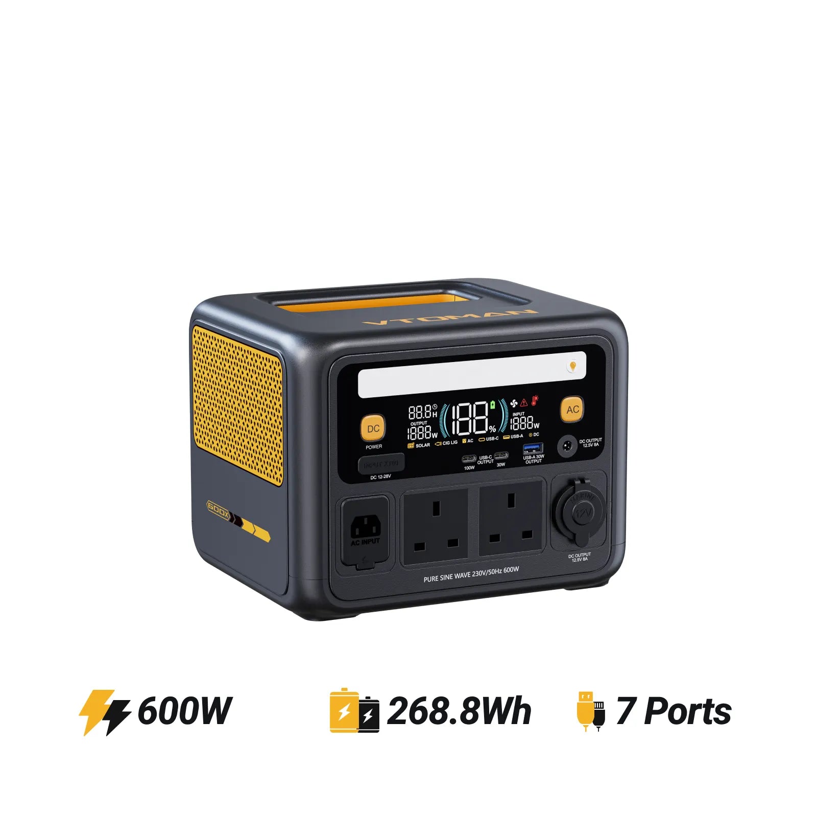 VTOMAN Jump 600X portable power station, manufacturer product photo showing the case and front controls.